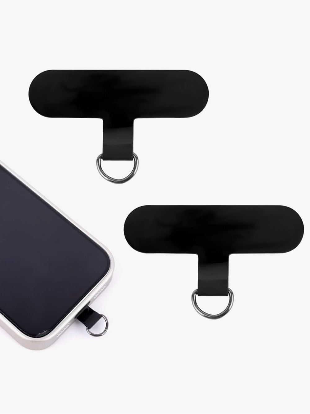 💞 New 2-Pack Black Adhesive Phone Tether with Ring for Lanyard